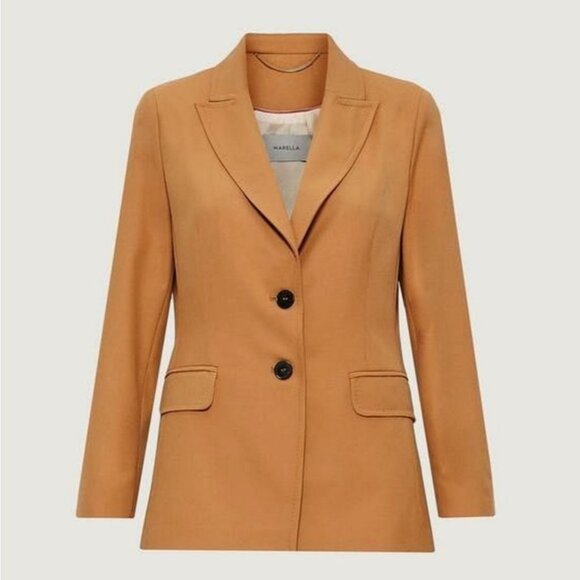 $395 NWT MARELLA Two Button Decimo Jacket 4 Single Breasted Camel Tan Blazer - Picture 2 of 5